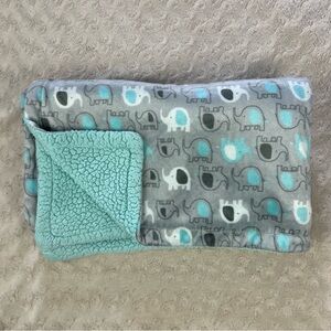 Luvable Friends Aqua Blue Elephants Baby Blanket Gray White Sherpa Lovey